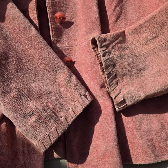 Pink Suede Leather Jacket with Nice Detail size M - Picture 8 of 14